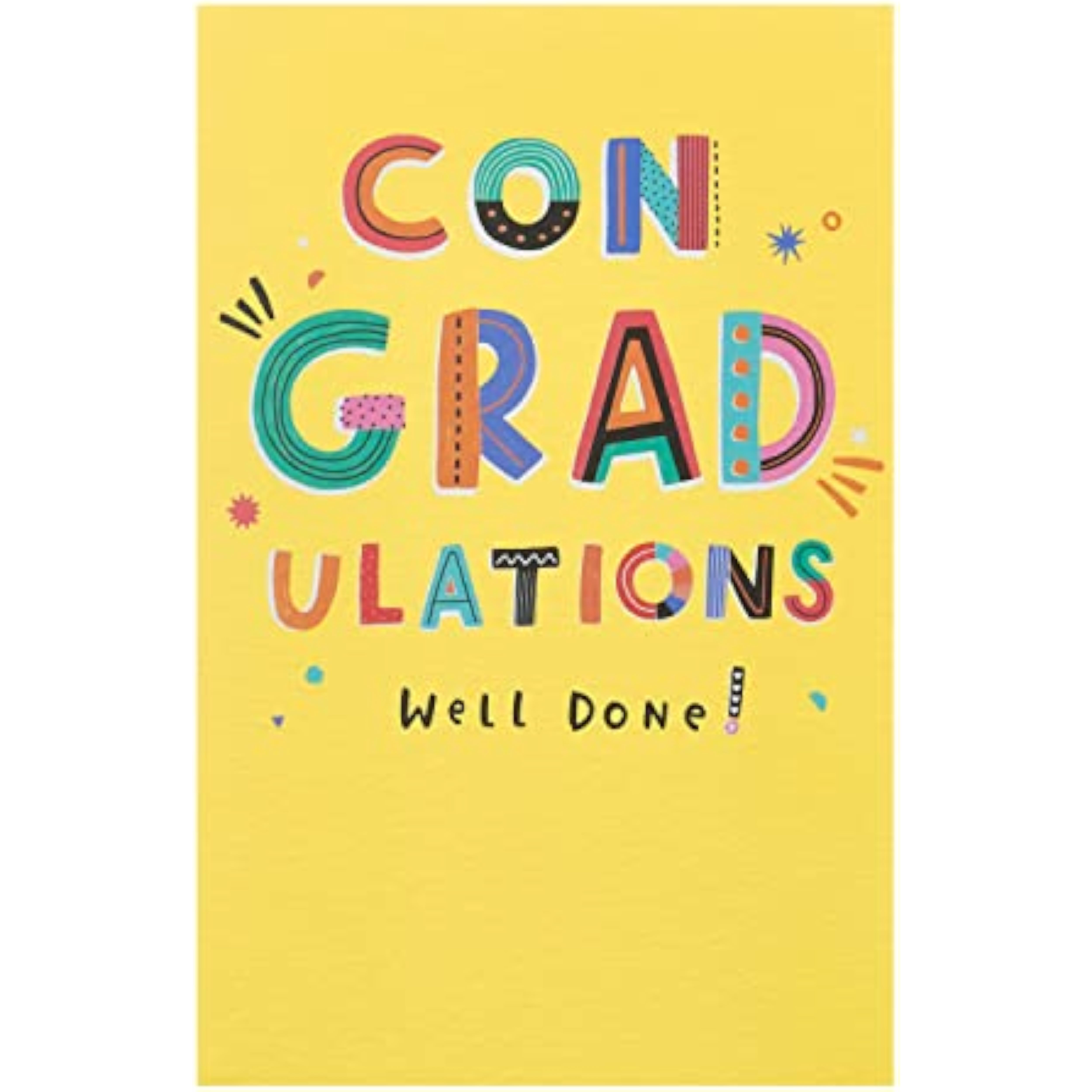 UK Greetings graduation card for him, her, or friend with yellow design and envelope, perfect for celebrating achievements.