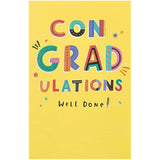 UK Greetings graduation card for him, her, or friend with yellow design and envelope, perfect for celebrating achievements.