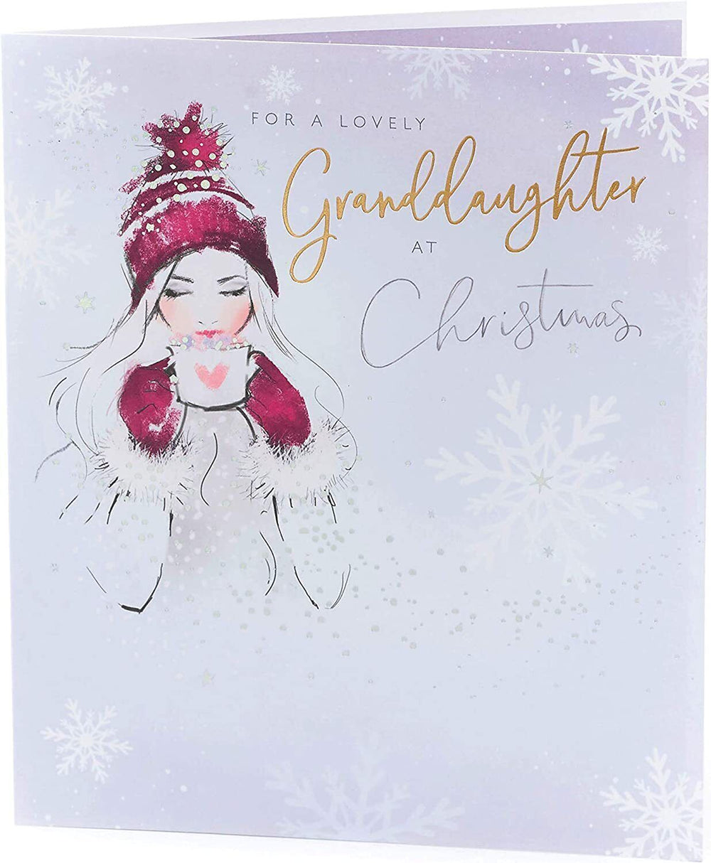UK Greetings granddaughter Christmas card featuring festive holiday design and heartfelt message for celebrating the season.