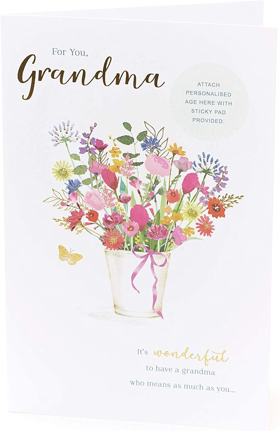 Personalised UK Greetings Grandma Birthday Card with age options from 40th to 90th, featuring colorful greeting card design.