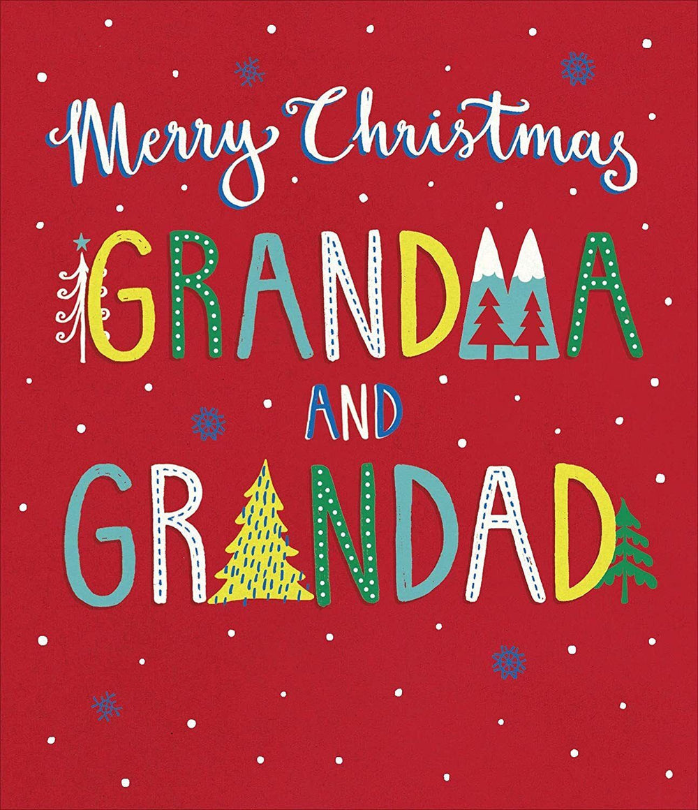 UK Greetings Grandma & Grandad Christmas Card showing festive holiday design with cheerful holiday message for grandparents