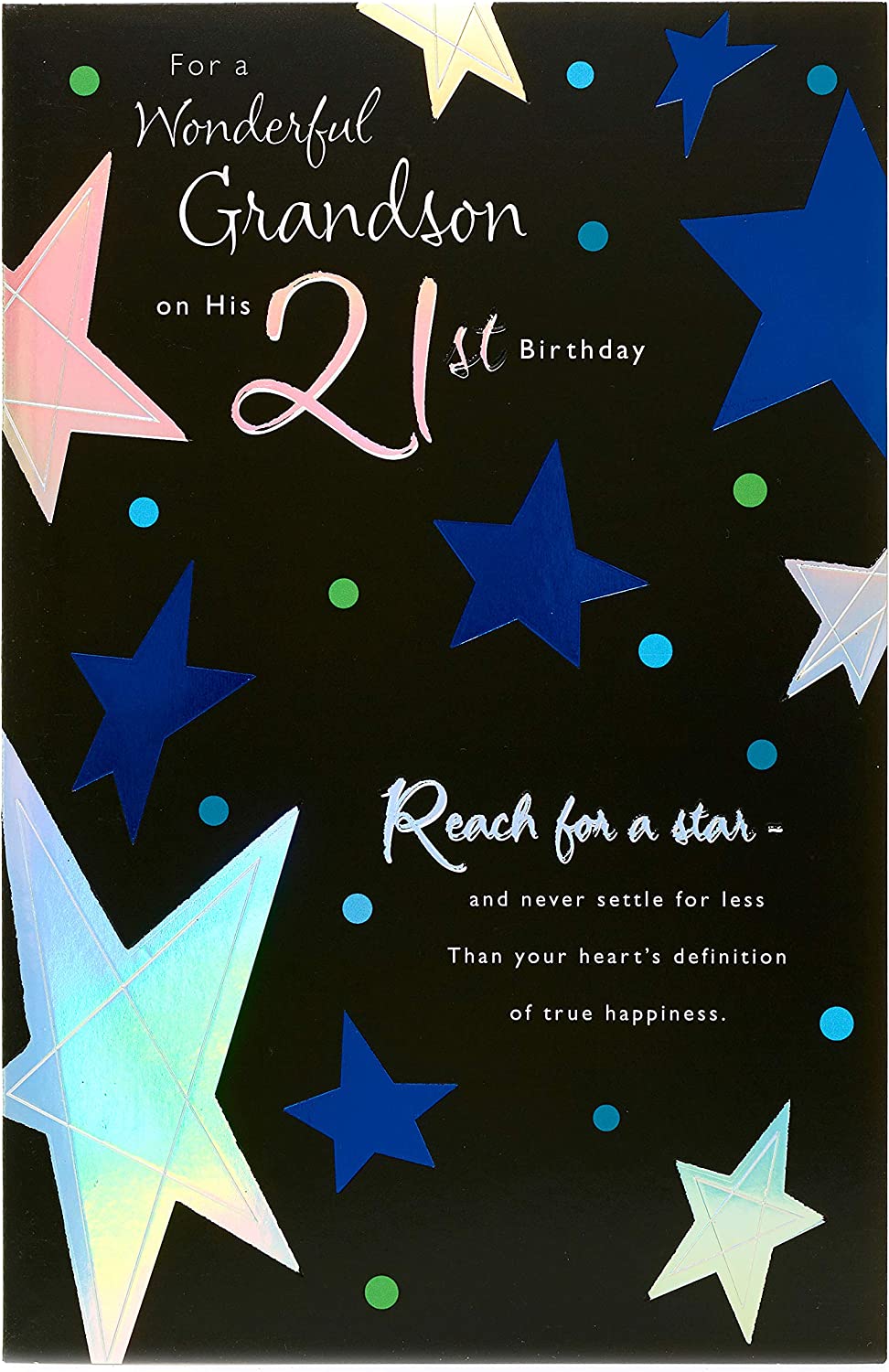 UK Greetings Grandson 21st Birthday Card featuring colorful design and festive message, perfect for celebrating a grandson's special day.