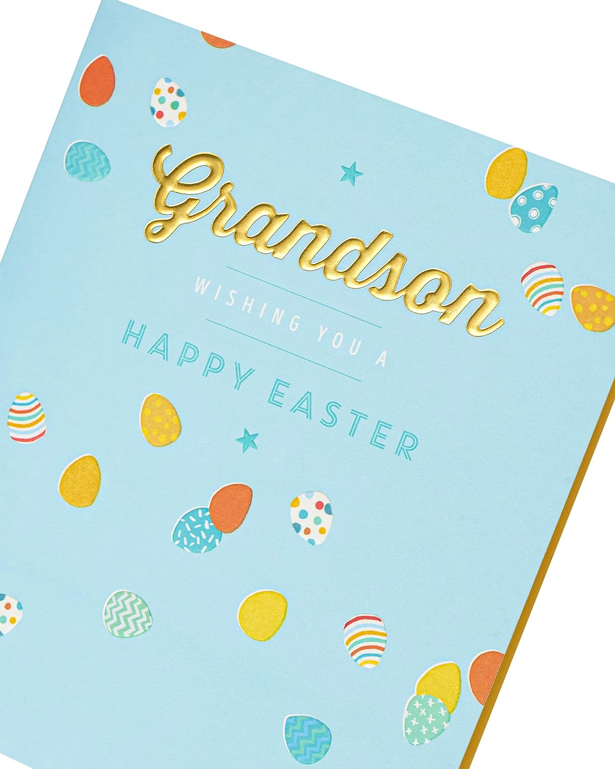 UK Greetings Grandson Easter Card with Envelope featuring a blue egg design, ideal for celebrating Easter.