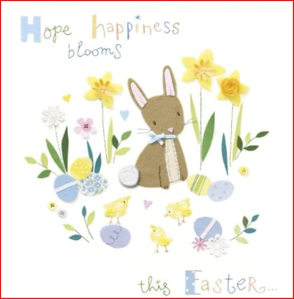 UK Greetings Happiness Blooms Easter greeting card featuring floral designs and embellished details for celebrating Easter.