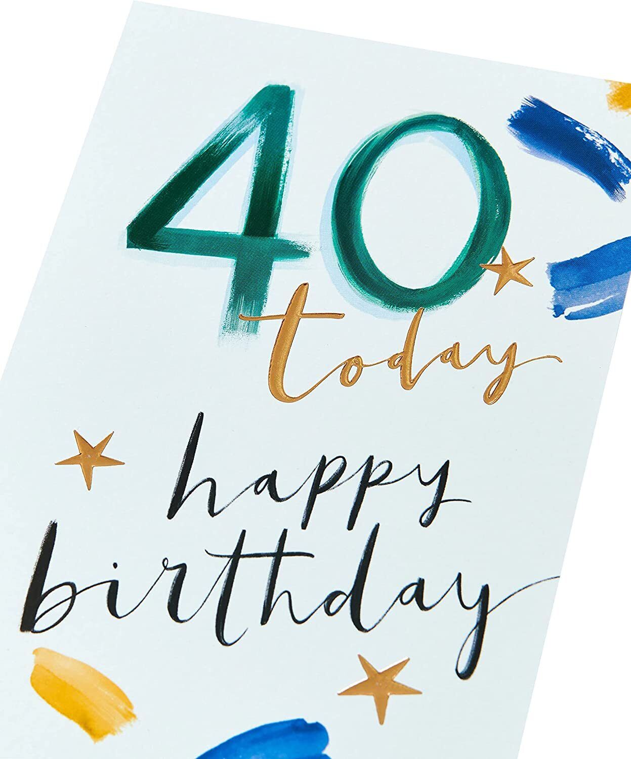 UK Greetings Happy 40th Birthday Card featuring colorful celebration design, perfect for milestone birthday greetings.