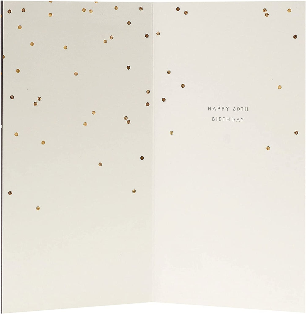 UK Greetings Happy 60th Birthday Card with hanging keepsake, featuring colorful birthday design and decorative elements.
