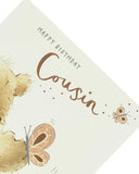 UK Greetings happy birthday card featuring a cute teddy bear design, perfect for celebrating your cousin's special day.