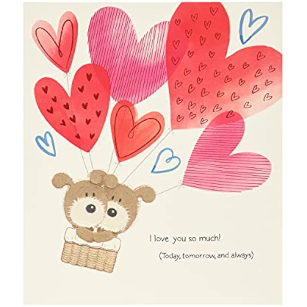UK Greetings Heart Air Balloon Valentine’s Day Card with colorful heart and balloon design, perfect for expressing love.