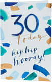 UK Greetings Hip Hip Hooray 30th Birthday Card featuring colorful festive design and cheerful lettering.