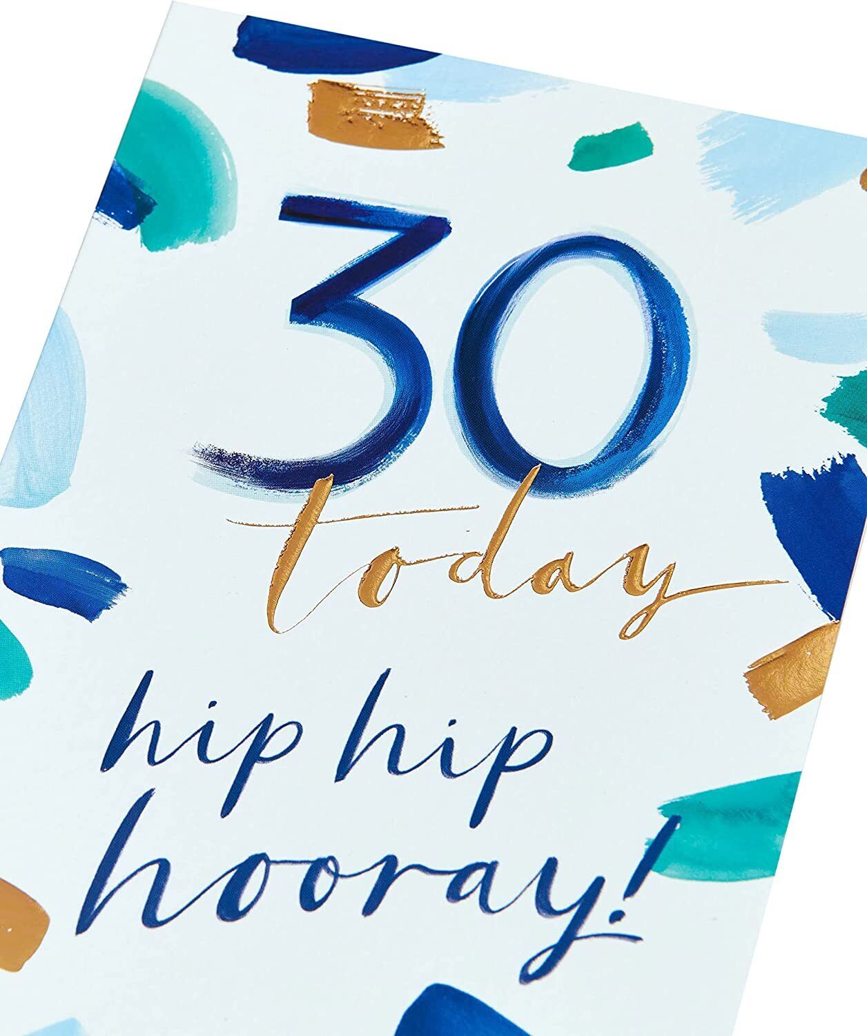 UK Greetings Hip Hip Hooray 30th Birthday Card featuring colorful celebratory design and cheerful lettering.