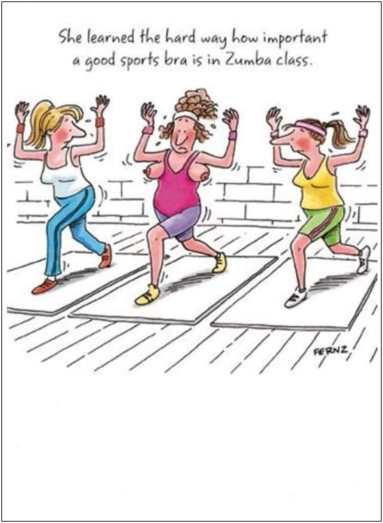 UK Greetings humorous women exercising Zumba class birthday card featuring a lively, colorful illustration of women dancing.