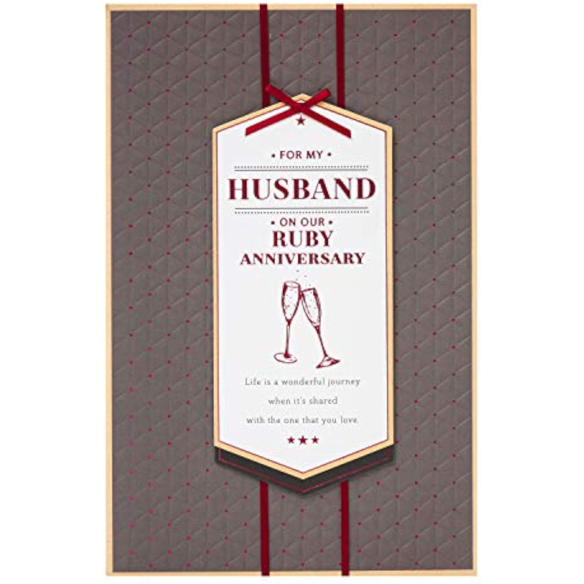 UK Greetings husband's 40th Ruby Wedding Anniversary greeting card featuring elegant design and heartfelt message.