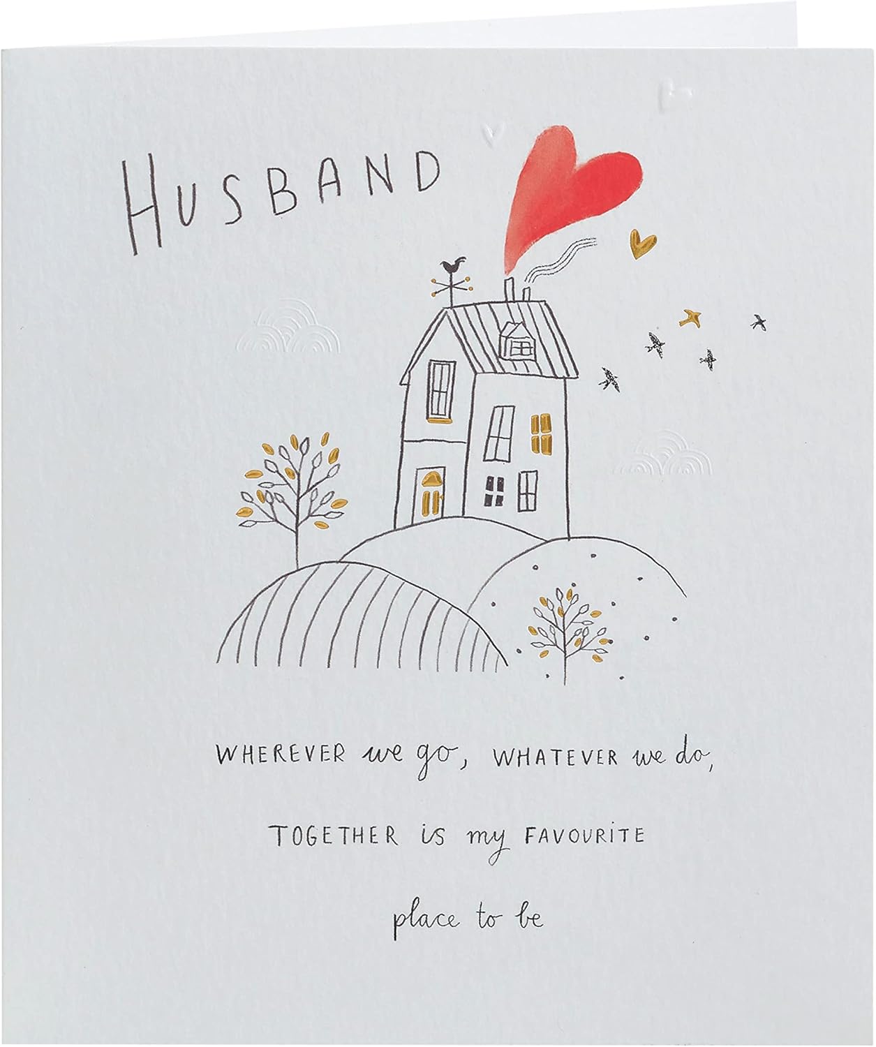 UK Greetings husband anniversary greeting card with envelope featuring a sweet drawing design, perfect for celebrating love.