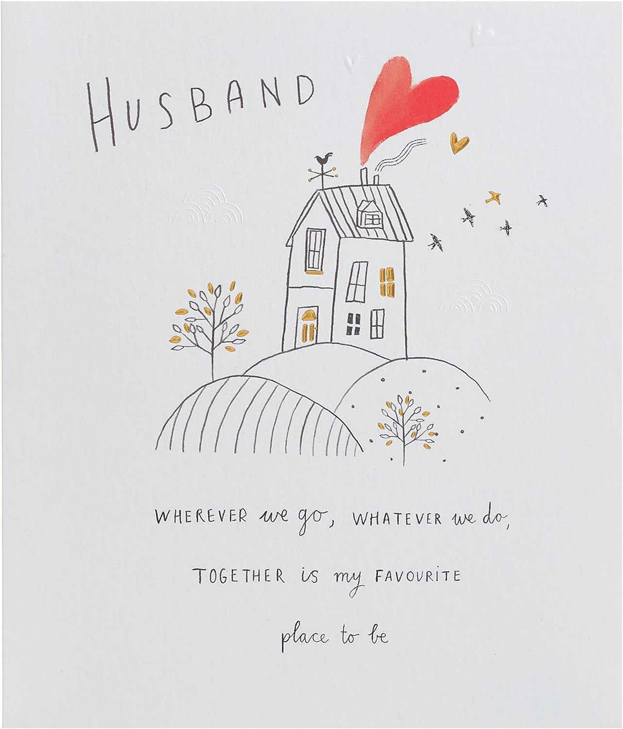 UK Greetings husband anniversary greeting card with sweet drawing design and envelope, perfect for celebrating special occasions.