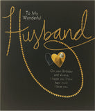 UK Greetings husband birthday card featuring a golden heart and sentimental verse, perfect for celebrating special occasions.