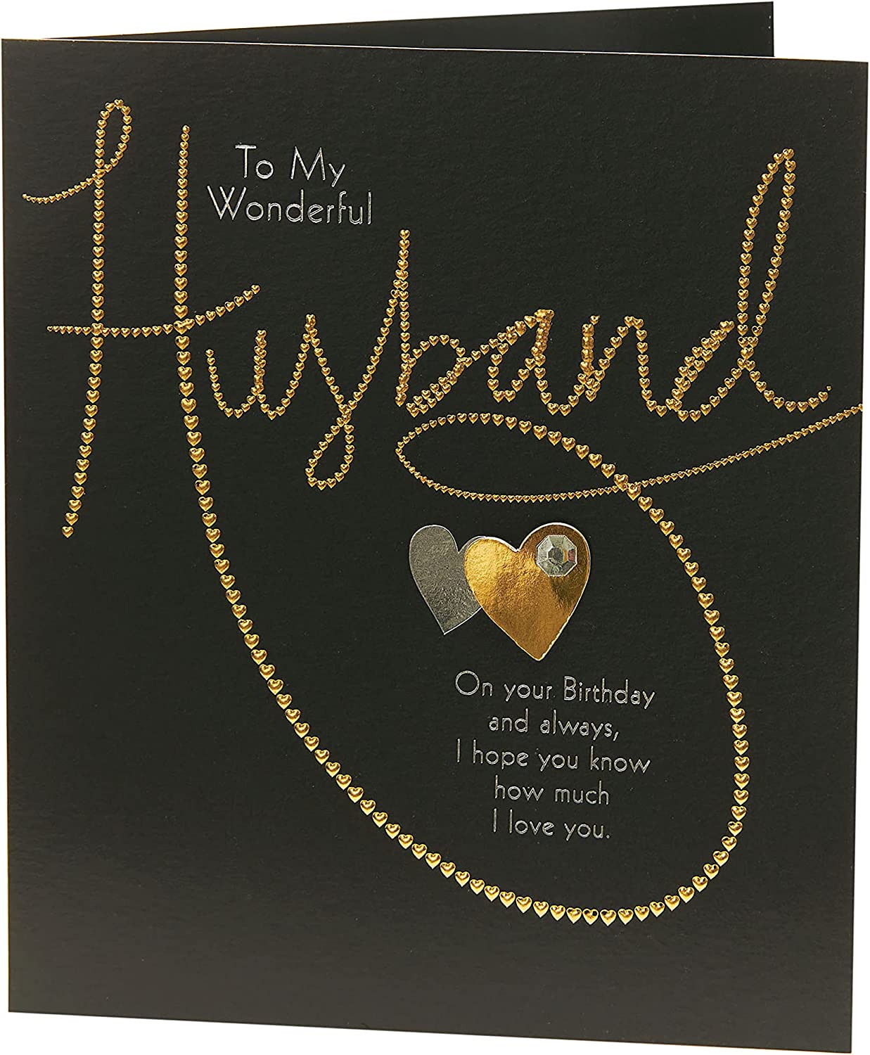 UK Greetings husband birthday card featuring a golden heart design and sentimental verse, perfect for special celebrations.