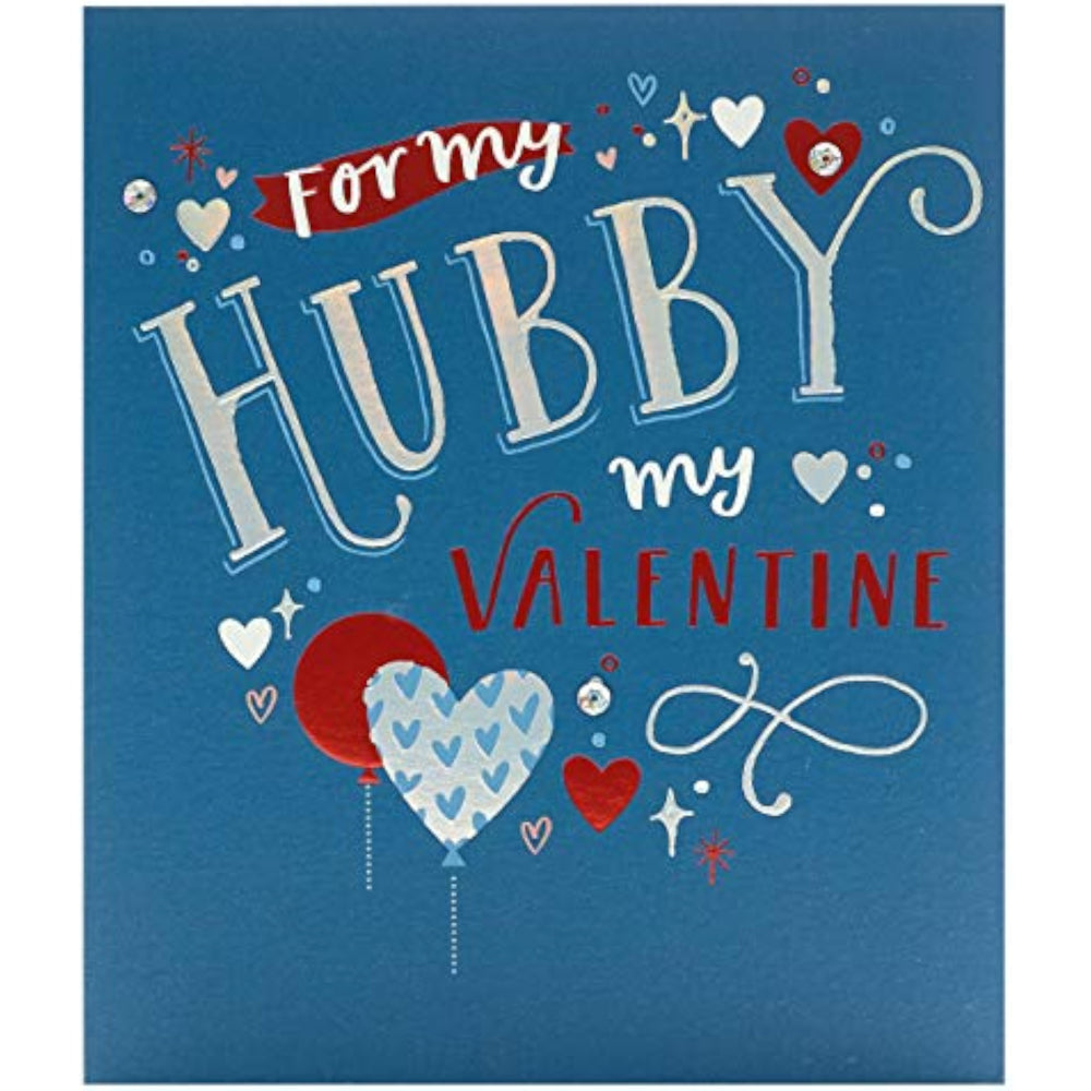 Blue UK Greetings Husband Valentine's Day greeting card with matching envelope, featuring a heartfelt design for special occasions.