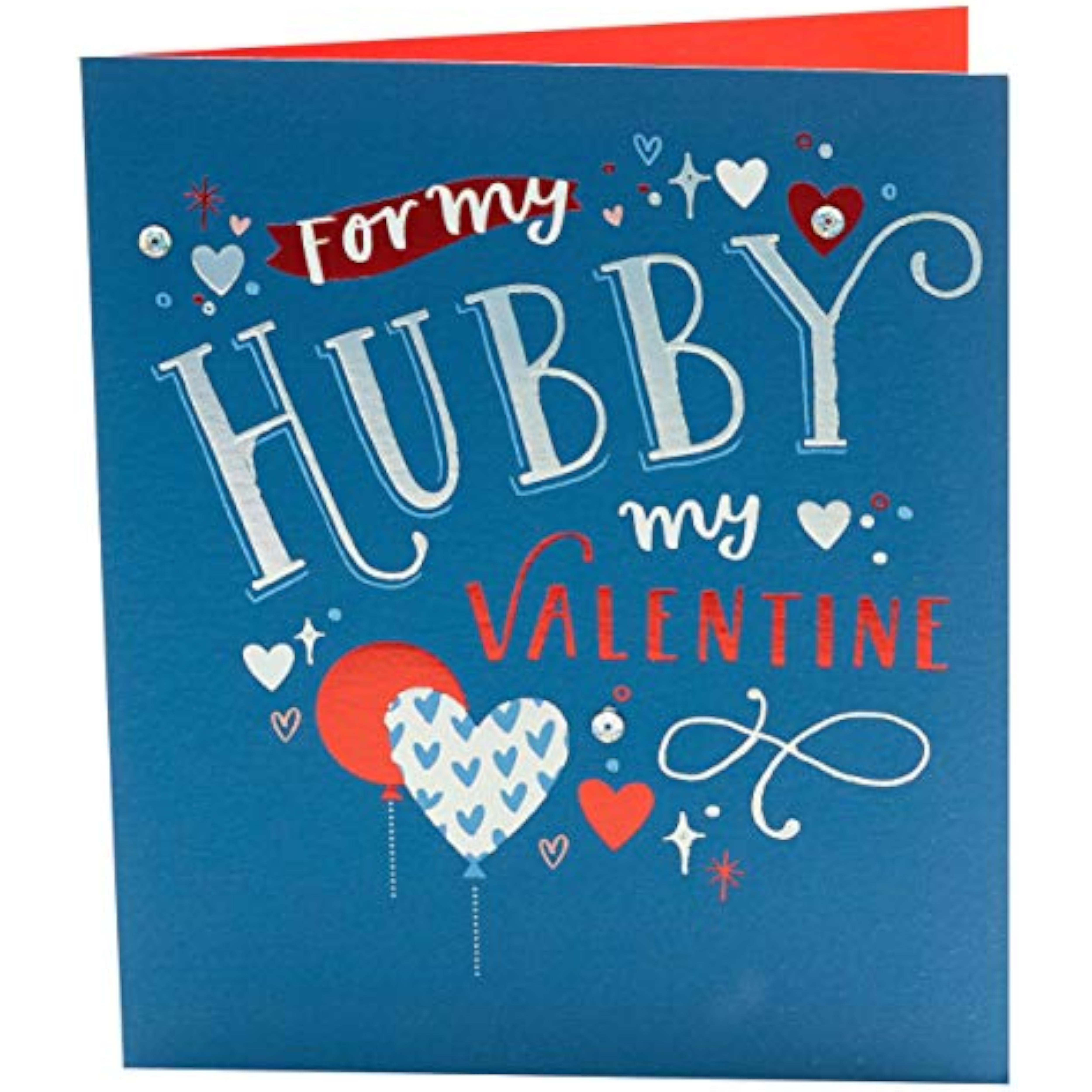 UK Greetings husband Valentine's Day card with blue design and envelope, featuring heartfelt message and romantic theme.