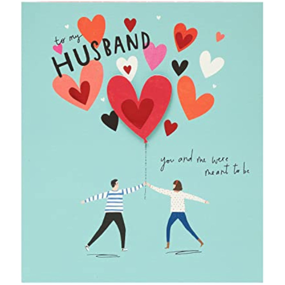 UK Greetings husband Valentine's Day card with modern design and envelope, featuring contemporary artwork and heartfelt message.
