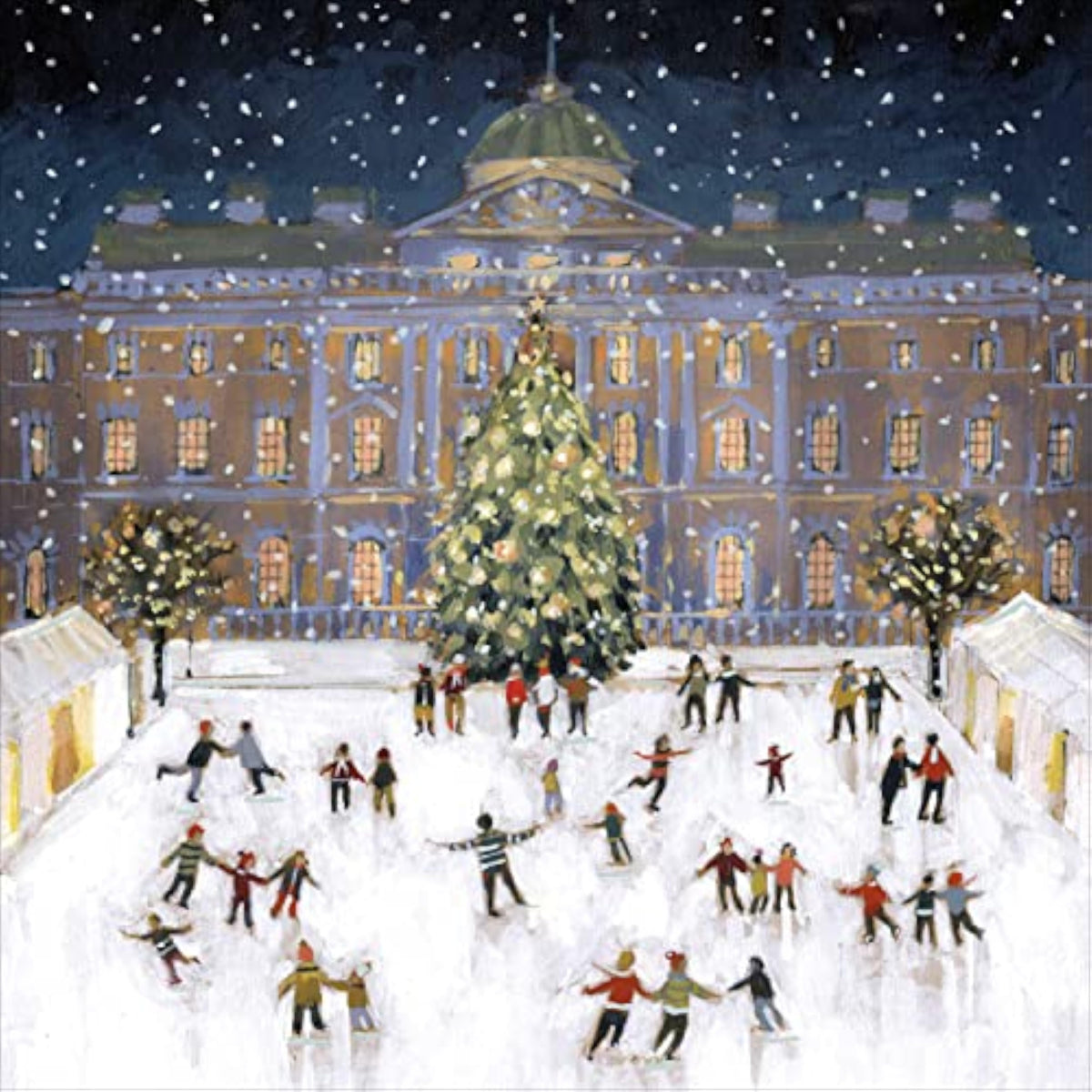 UK Greetings ice skating Christmas card featuring festive holiday scene with children skating on ice.