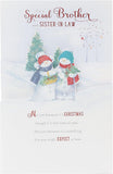 UK Greetings illustrated snowmen greeting card featuring holly and a basket, ideal for brother and sister-in-law.