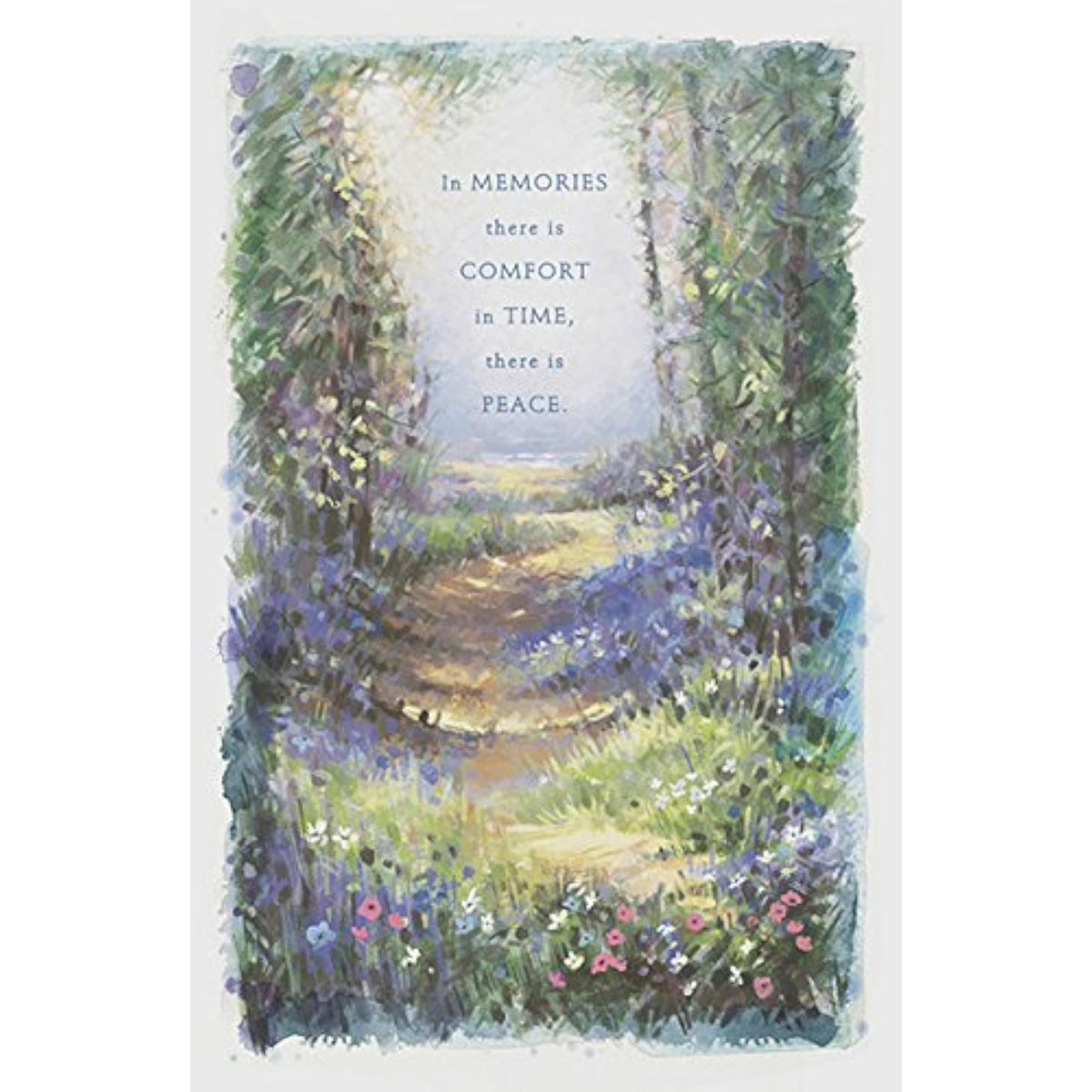 UK Greetings In Memories There Is Comfort sympathy card featuring heartfelt floral design, suitable for expressing condolences.