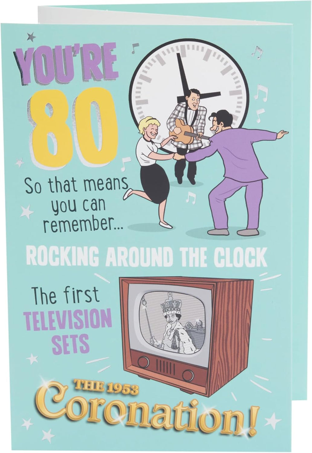 UK Greetings 80th birthday greeting card featuring integrated design, perfect for celebrating milestone birthdays.