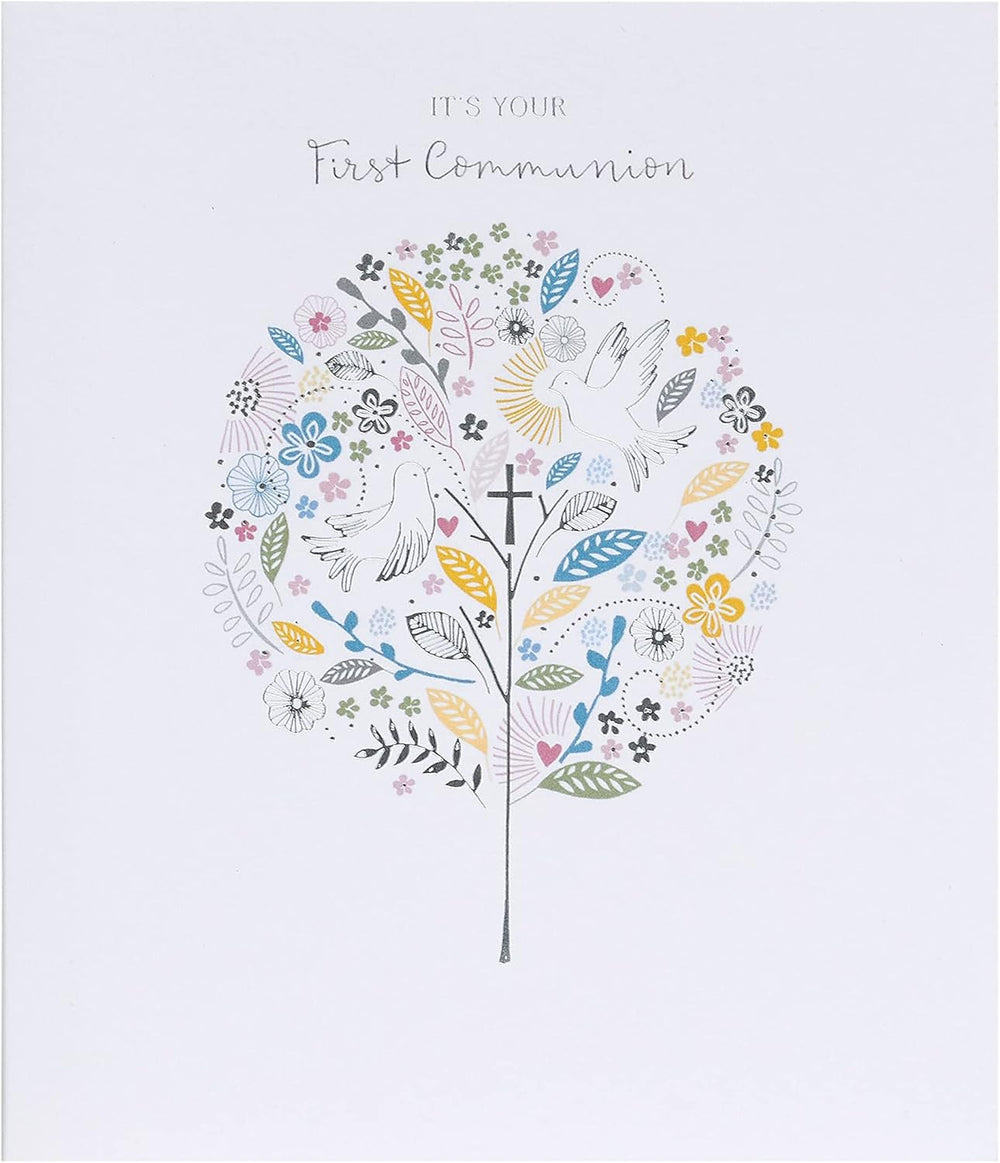 UK Greetings Communion greeting card, integrated design, suitable for religious celebrations, featuring a respectful and decorative motif.
