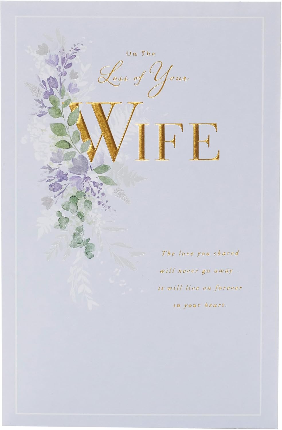 UK Greetings sympathy greeting card for the loss of a wife, featuring heartfelt message and elegant design.
