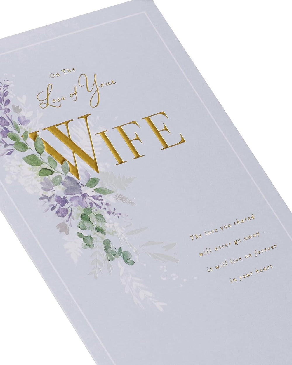 UK Greetings sympathy greeting card for the loss of wife, featuring integrated design, suitable for expressing condolences.