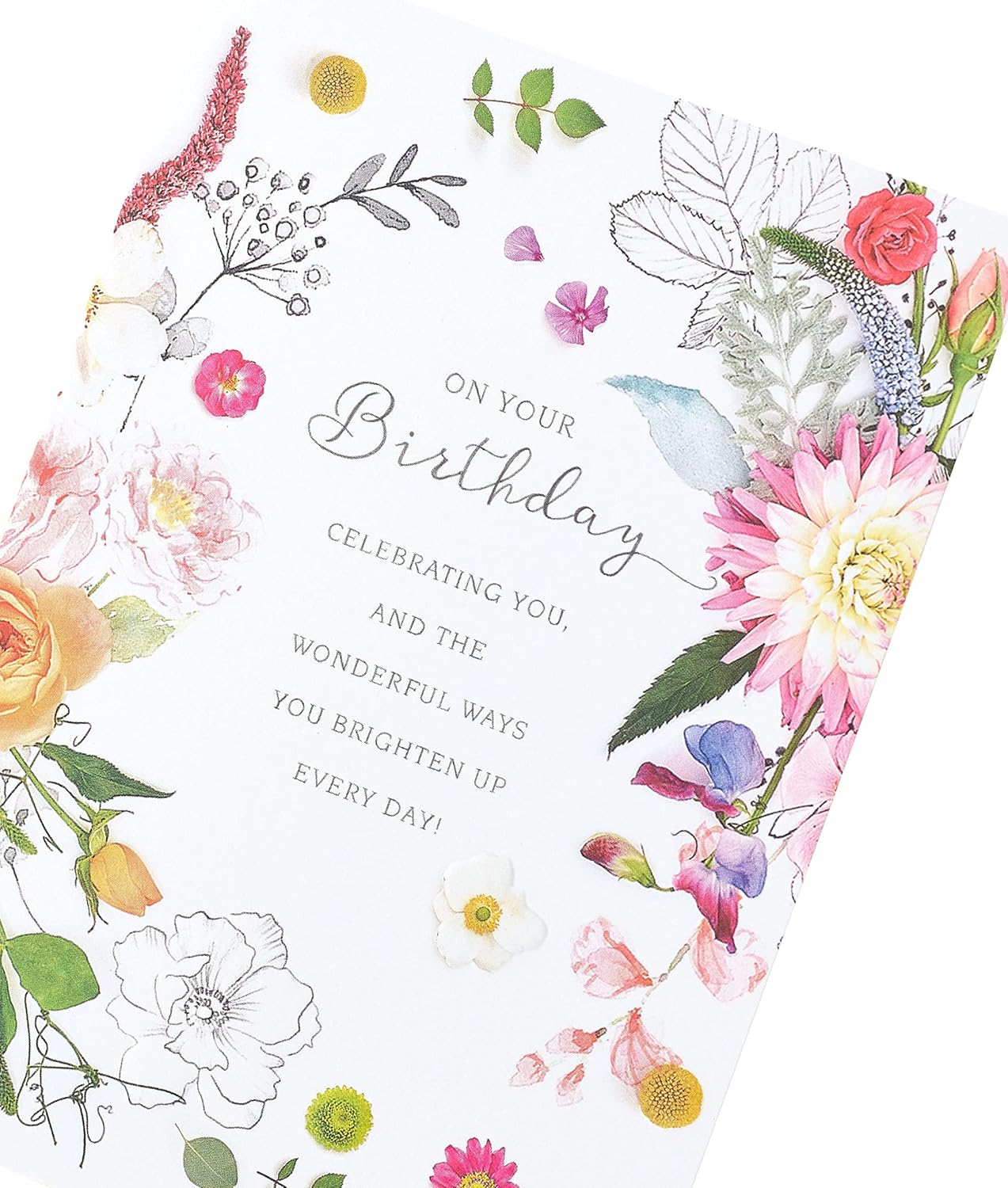 UK Greetings Into the Meadow floral greeting card featuring a cute, colorful floral design for special occasions.