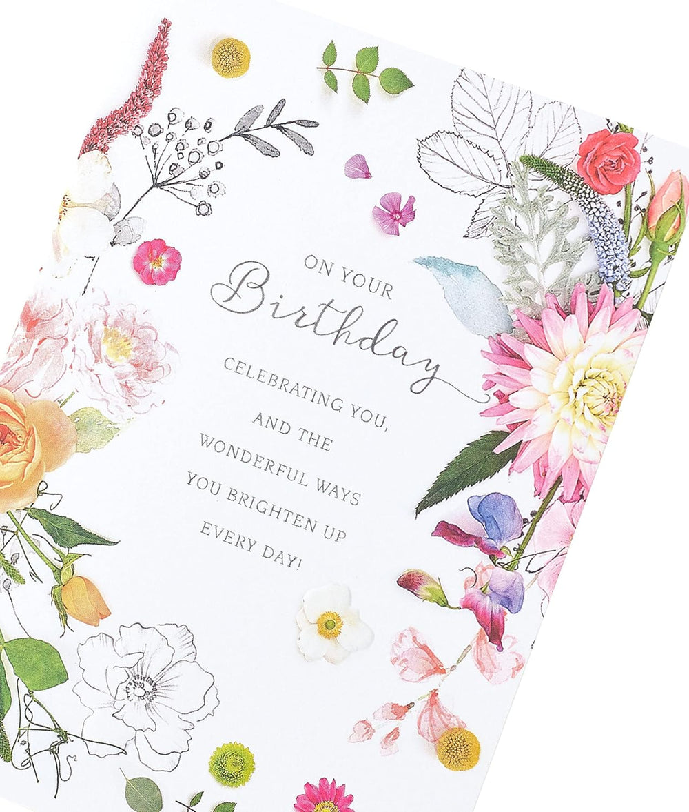 UK Greetings Into the Meadow floral greeting card featuring a cute, colorful floral design for special occasions.