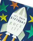 UK Greetings It's Your Birthday Rock It Kindred Card featuring colorful birthday-themed design and playful typography.