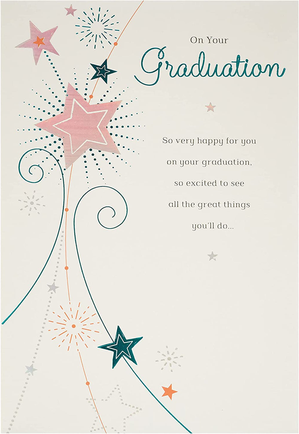 UK Greetings graduation card featuring celebratory design and message for graduates, perfect for congratulating milestone achievements.