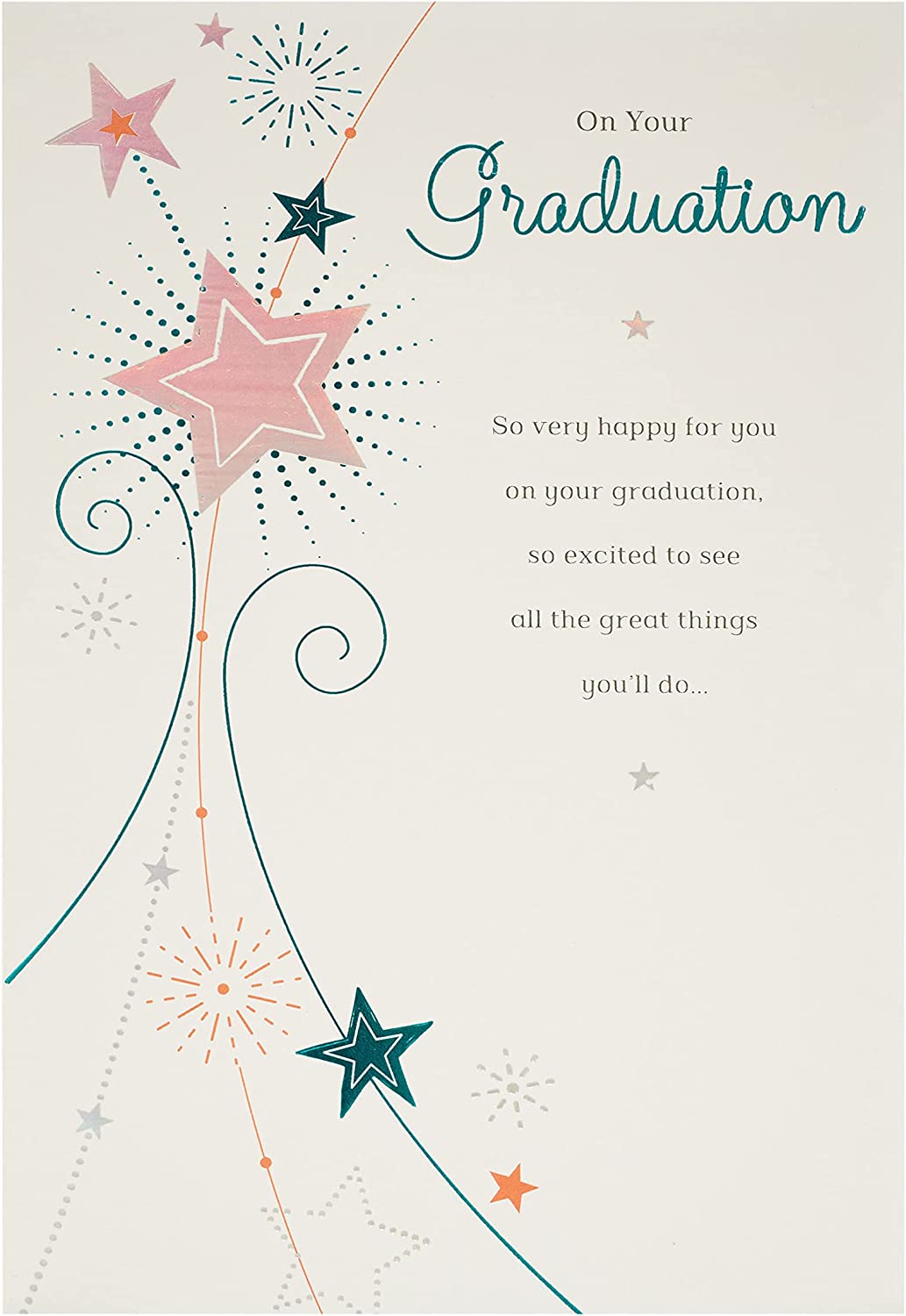 UK Greetings graduation card featuring celebratory design and message for graduates, perfect for congratulating milestone achievements.