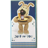 Open UK Greetings Just for You Boofle Happy Father's Day greeting card showing colorful design and cheerful message inside.
