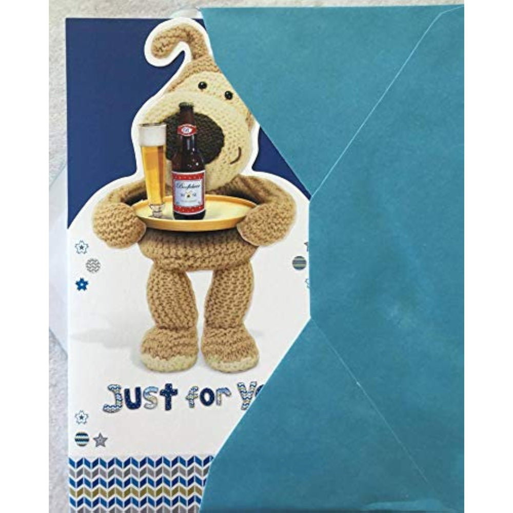 Open UK Greetings Boofle Happy Father's Day card featuring colorful illustrations and heartfelt message for special dad.