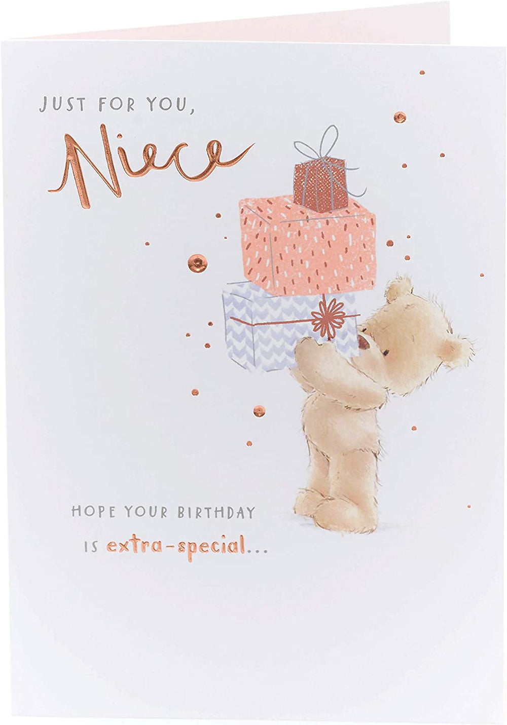 UK Greetings Just for You Niece birthday card featuring a cute Nutmeg illustration, perfect for celebrating your niece's special day.