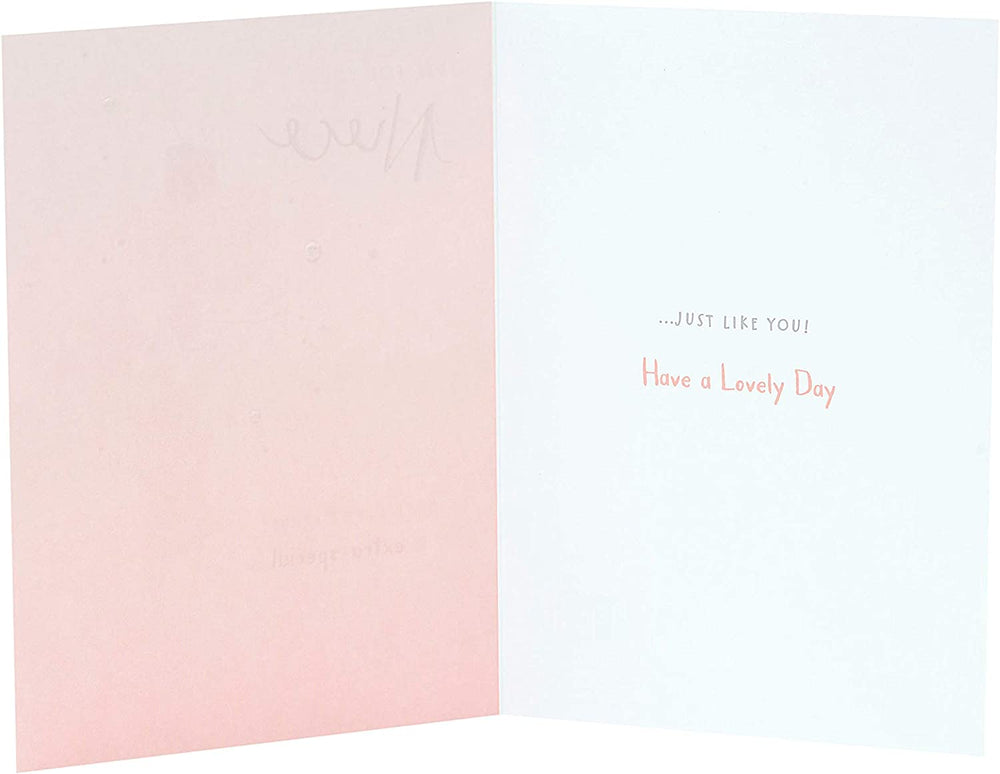 UK Greetings Just for You Niece Cute Nutmeg birthday card featuring colorful floral design and playful lettering.