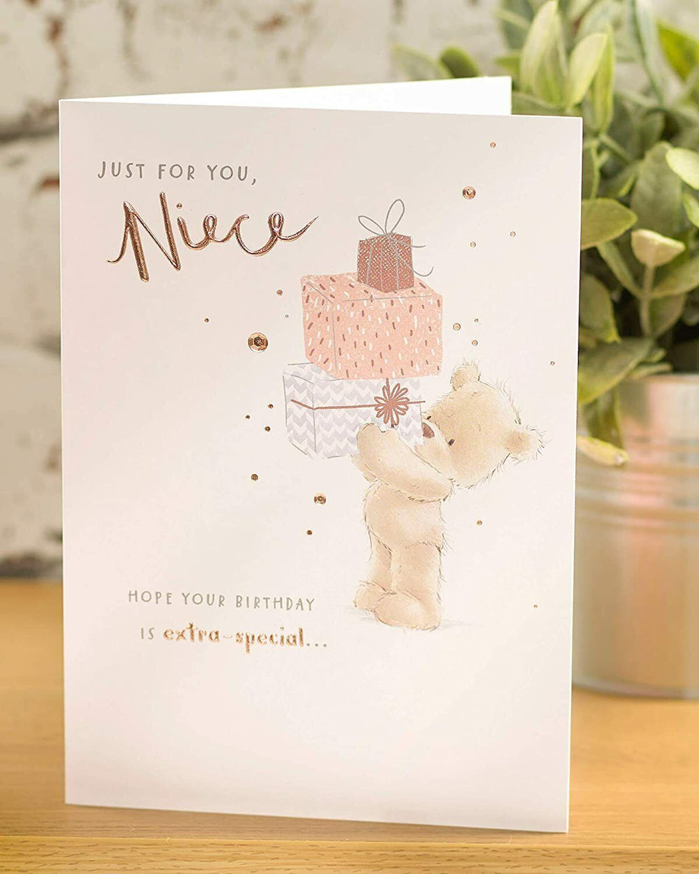 UK Greetings Just for You Niece Nutmeg birthday card featuring cute nutmeg illustration and colorful design, perfect for celebrating.