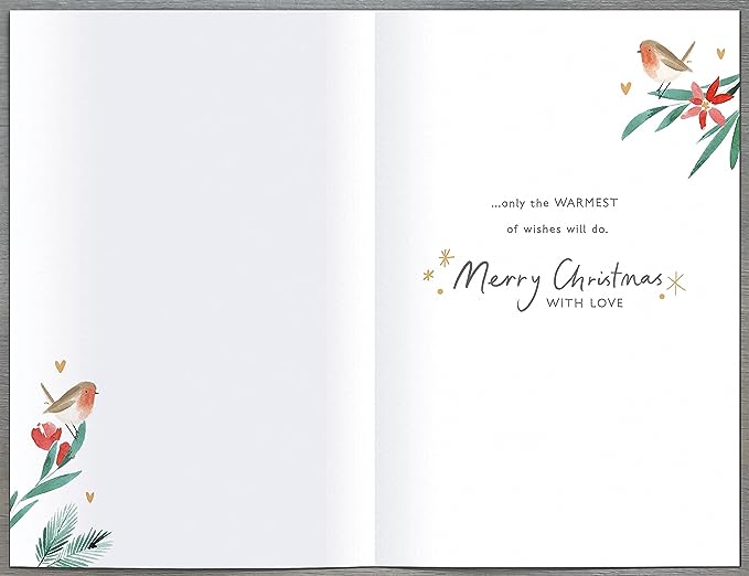 UK Greetings Just for You Sister Christmas Card with gold foiled heart design, perfect for holiday greeting messages.