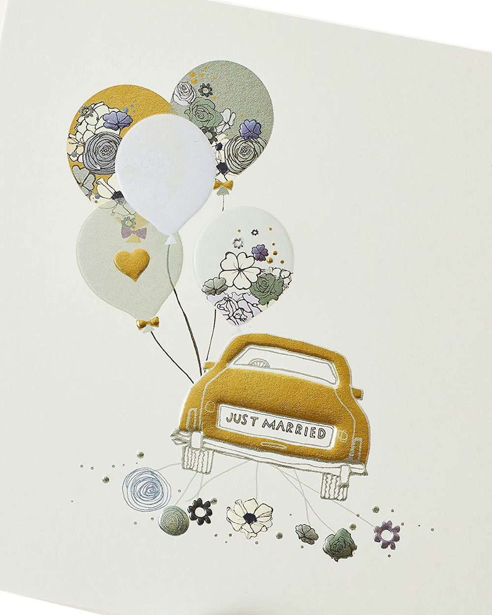 UK Greetings wedding congratulations card featuring a just married car design, perfect for celebrating newlyweds.