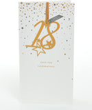 UK Greetings Keepsake 18th Birthday Card showing a colorful design with celebratory illustrations and heartfelt message inside.