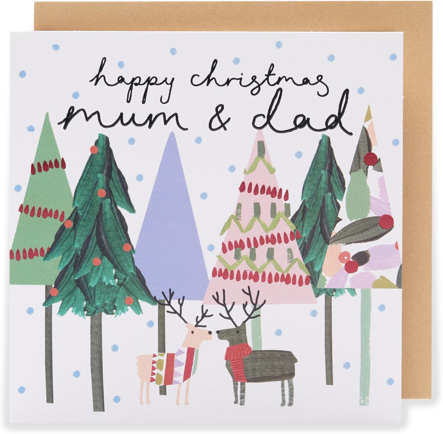 UK Greetings Kindred Christmas Card featuring a festive design for Mum and Dad, perfect for holiday greetings.