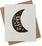 UK Greetings Kindred Love You to the Moon and Back greeting card showing a heartfelt message and celestial design.