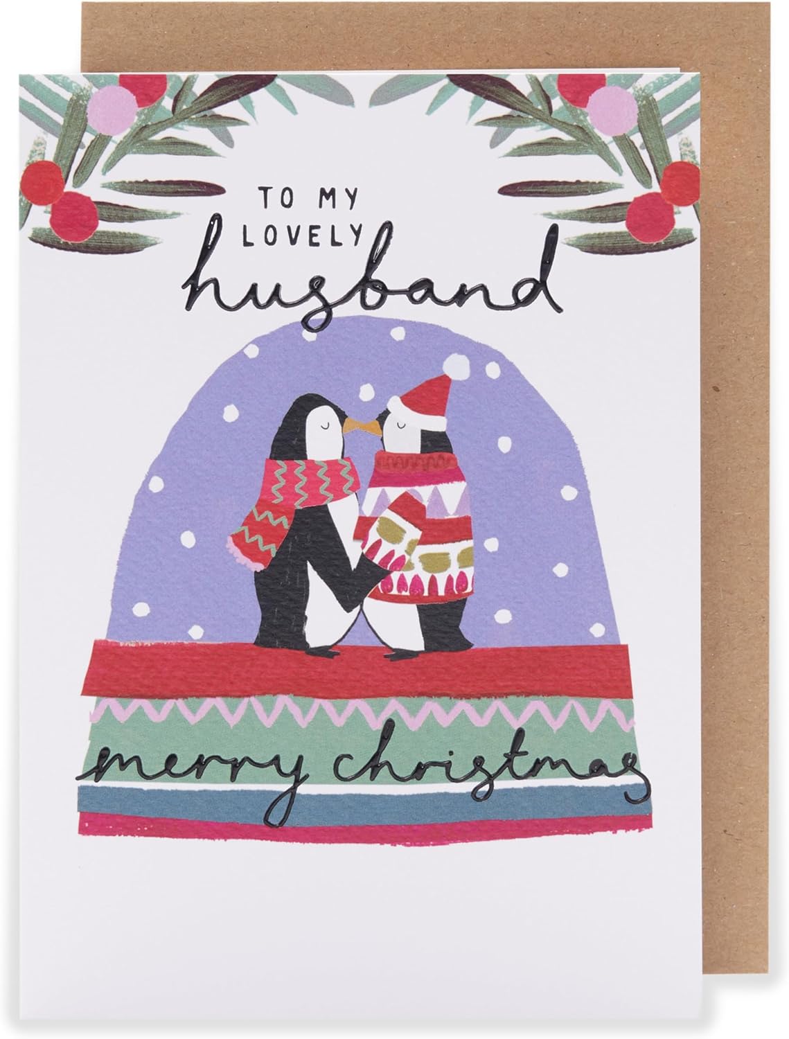 UK Greetings Christmas card for husband with heartfelt design, featuring festive imagery and "to My Lovely Husband" message.