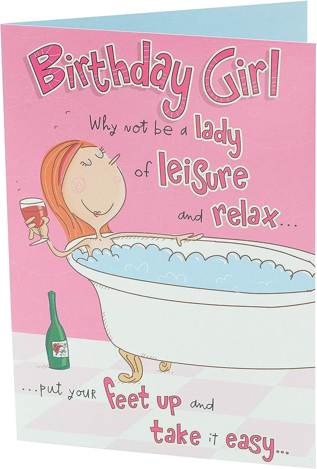 UK Greetings Lady of Leisure humorous girl birthday card featuring a cheerful girl illustration and playful design.