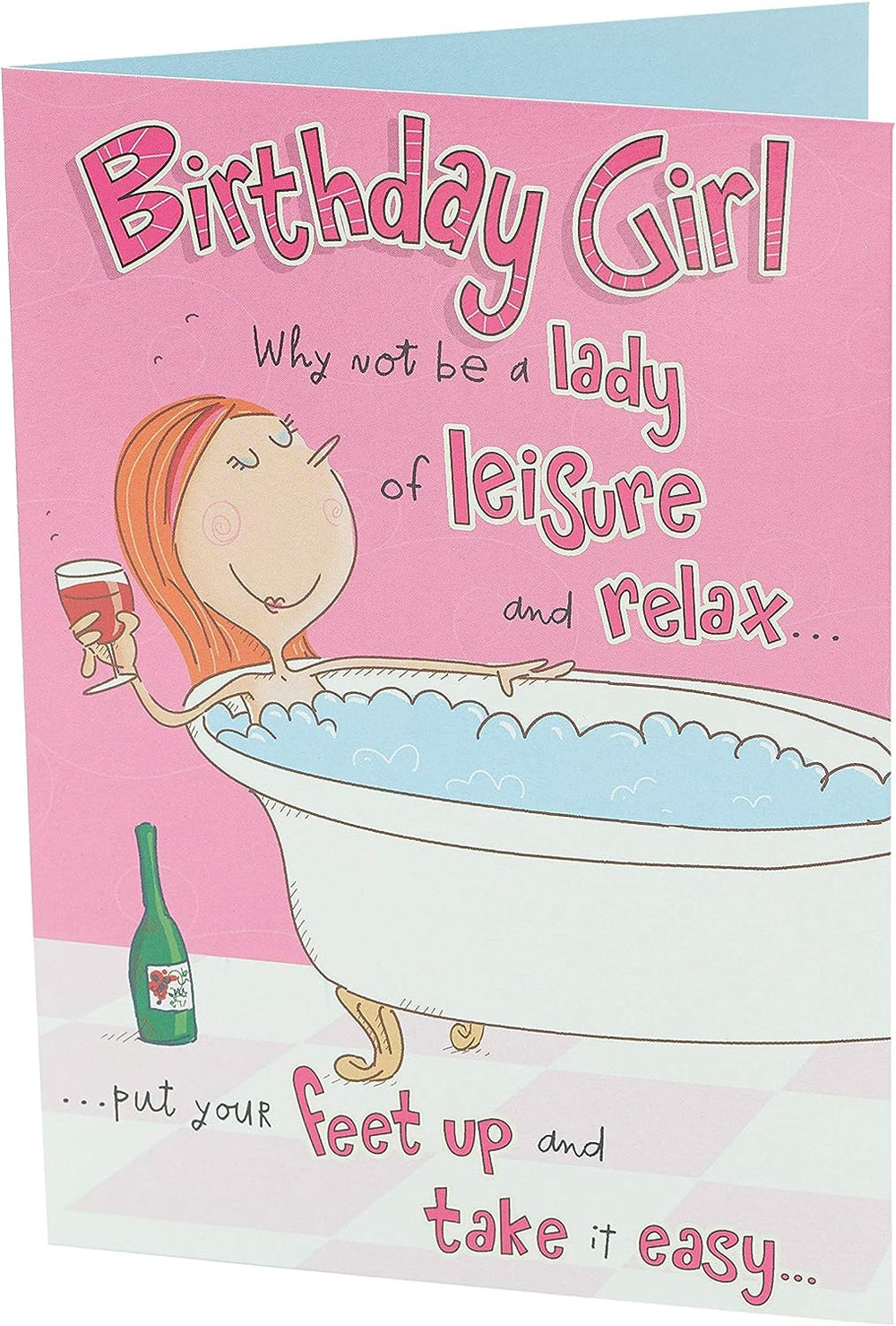 UK Greetings Lady of Leisure humorous girl birthday card featuring a cheerful girl illustration and playful design.