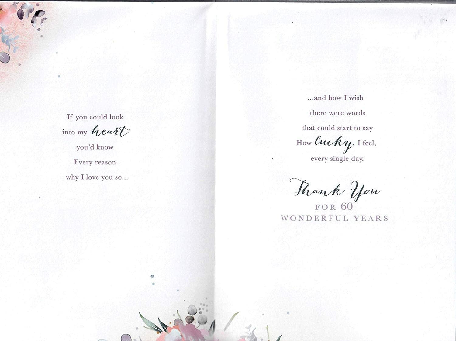 UK Greetings large greeting card featuring elegant design for wife on 60th diamond wedding anniversary, with heartfelt message.