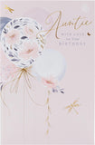 UK Greetings Auntie birthday card featuring colorful light balloons design, ideal for celebrating special occasions.